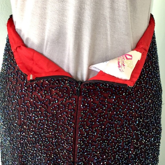 Maxi skirt hand multicolor beads red lined size XS - Picture 7 of 10